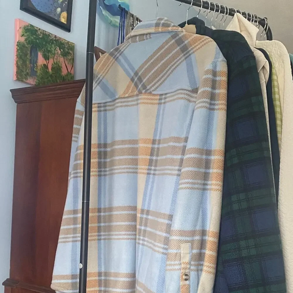 Cozy Plaid Utility Jacket in Blue and Tan - Picture 6 of 6